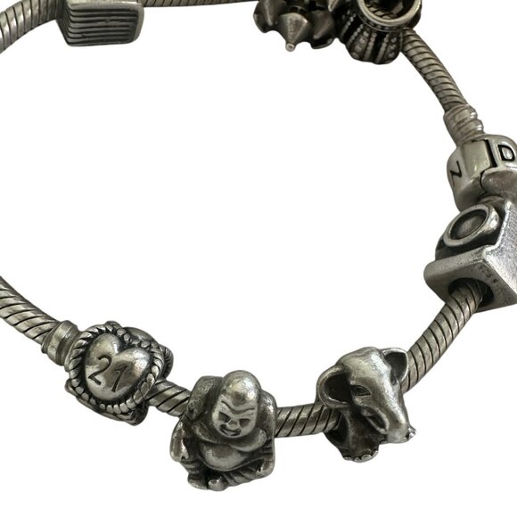 Vintage Pandora Charm Beaded Bracelet 925 Sterling Silver Bracelet w Charms - Picture 7 of 9